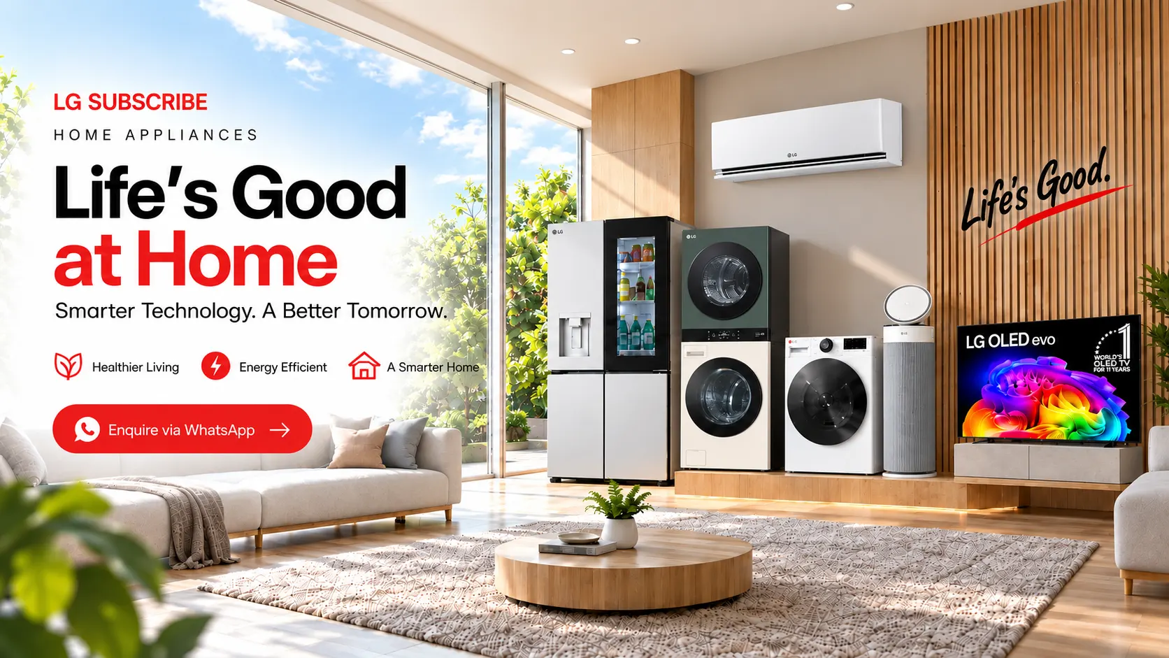 LG home appliances banner featuring Life's Good at Home